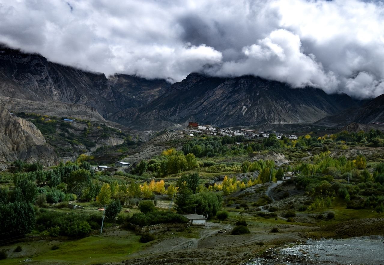 Muktinath temple with Himalayan mountains in Nepal